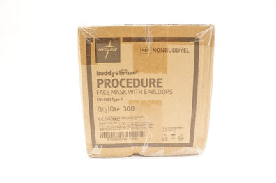 Medline NONBUDDYEL Procedure Face Mask w/Earloops - Case of 300